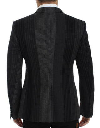 Dolce &amp; Gabbana Elegant Gray Striped Wool Slim Blazer