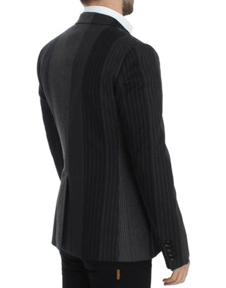 Dolce &amp; Gabbana Elegant Gray Striped Wool Slim Blazer