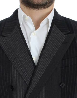 Dolce &amp; Gabbana Elegant Gray Striped Wool Slim Blazer