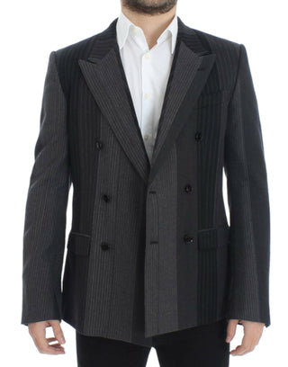 Dolce &amp; Gabbana Elegant Gray Striped Wool Slim Blazer