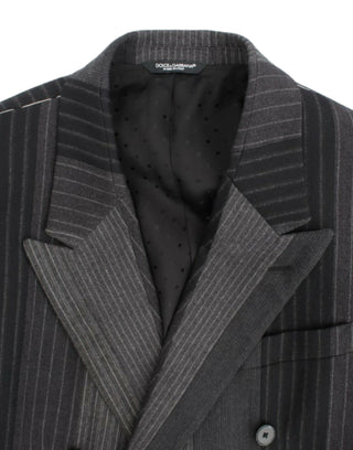 Dolce &amp; Gabbana Elegant Gray Striped Wool Slim Blazer