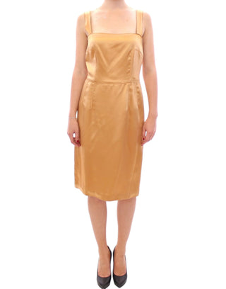 Dolce &amp; Gabbana Elegant Bronze Silk Knee-Length Sheath Dress