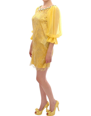 Dolce &amp; Gabbana Yellow Lace Crystal Embellished Mini Dress