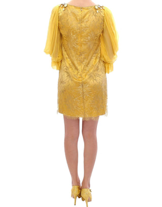 Dolce &amp; Gabbana Yellow Lace Crystal Embellished Mini Dress