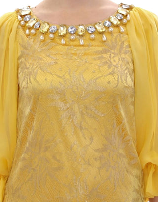 Dolce & Gabbana Yellow Lace Crystal Embellished Mini Dress