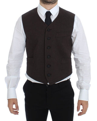 Dolce & Gabbana Elegant Brown Cotton Blend Dress Vest