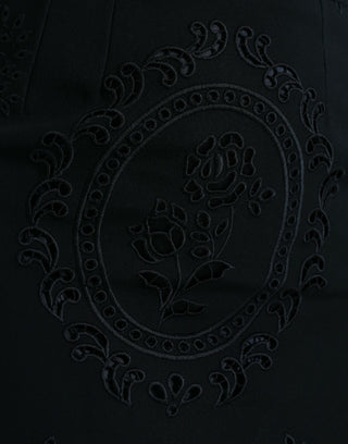 Dolce & Gabbana Black Floral Lace Viscose Bodycon Midi Dress