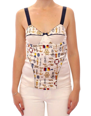 Dolce &amp; Gabbana White Sailor Motif Stretch Tank Top