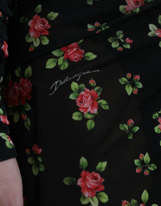 Dolce & Gabbana Black Floral Cut Out Sheath Long Maxi Dress