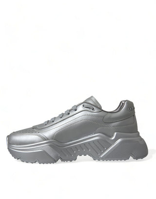 Dolce &amp; Gabbana Elegant Silver Calfskin Leather Sneakers