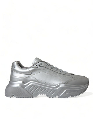 Dolce &amp; Gabbana Elegant Silver Calfskin Leather Sneakers