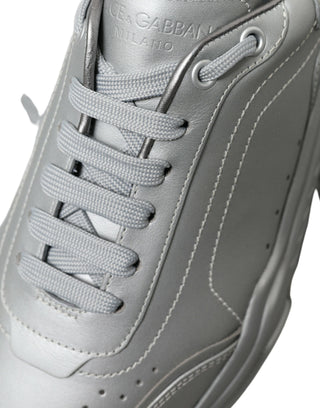 Dolce &amp; Gabbana Elegant Silver Calfskin Leather Sneakers