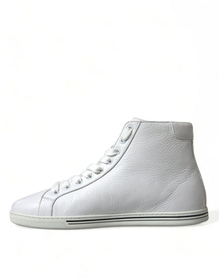 Dolce &amp; Gabbana Elegant White Leather High Top Sneakers