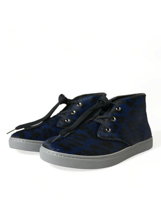 Dolce &amp; Gabbana Chic Blue Leopard Print Mid-Top Sneakers