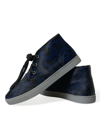 Dolce &amp; Gabbana Chic Blue Leopard Print Mid-Top Sneakers