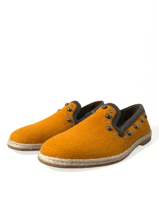 Dolce &amp; Gabbana Exclusive Orange Canvas Loafers with Studs