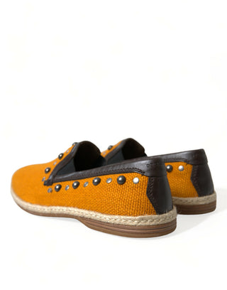 Dolce &amp; Gabbana Exclusive Orange Canvas Loafers with Studs