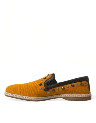 Dolce &amp; Gabbana Exclusive Orange Canvas Loafers with Studs