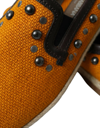 Dolce &amp; Gabbana Exclusive Orange Canvas Loafers with Studs