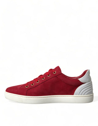 Dolce &amp; Gabbana Elegant Red &amp; White Low Top Sneakers