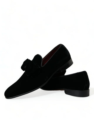 Dolce &amp; Gabbana Elegant Black Velvet Loafers - Men's Luxury Footwear