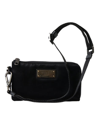 Dolce &amp; Gabbana Elegant Black Nylon &amp; Leather Pouch