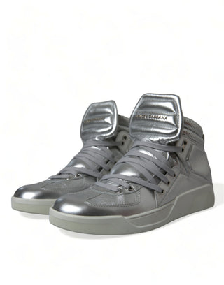 Dolce &amp; Gabbana Silver Leather High-Top Sneakers