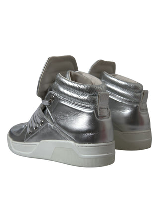 Dolce &amp; Gabbana Silver Leather High-Top Sneakers