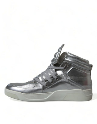 Dolce &amp; Gabbana Silver Leather High-Top Sneakers