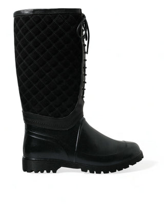 Dolce &amp; Gabbana Elegant Quilted Lace-Up Rain Boots