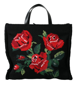 Dolce &amp; Gabbana Chic Embroidered Floral Black Tote