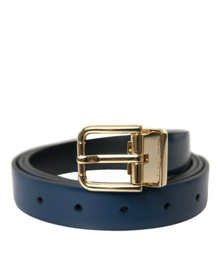 Dolce &amp; Gabbana Elegant Blue Leather Belt with Metal Buckle