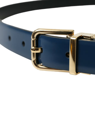 Dolce &amp; Gabbana Elegant Blue Leather Belt with Metal Buckle