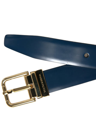 Dolce &amp; Gabbana Elegant Blue Leather Belt with Metal Buckle