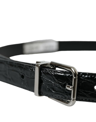 Dolce &amp; Gabbana Elegant Black Leather Belt with Metal Buckle