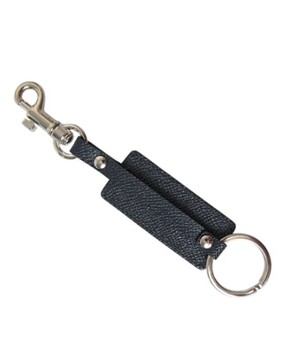 Dolce & Gabbana Elegant Leather Keychain in Black & Silver