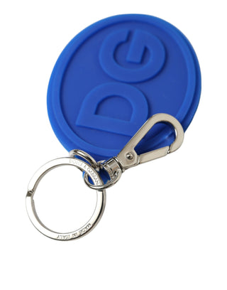 Dolce & Gabbana Elegant Blue Rubber Keychain with Brass Accents