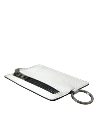 Dolce &amp; Gabbana White Calf Leather Lanyard Logo Card Holder Wallet