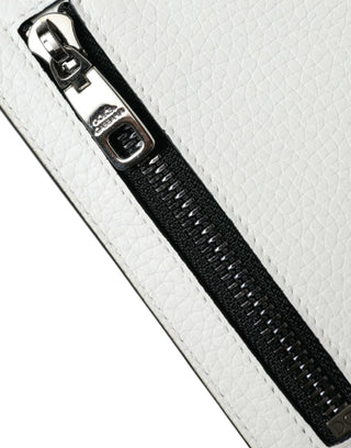 Dolce &amp; Gabbana White Calf Leather Lanyard Logo Card Holder Wallet