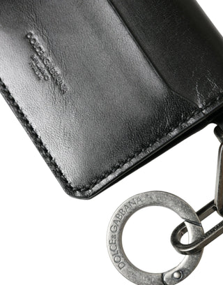 Dolce &amp; Gabbana Black Leather Bifold Logo Card Holder Keyring Wallet