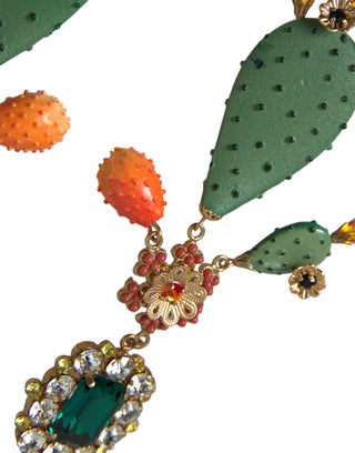 Dolce &amp; Gabbana Green Cactus Crystal Clip On Jewelry Dangling Earrings