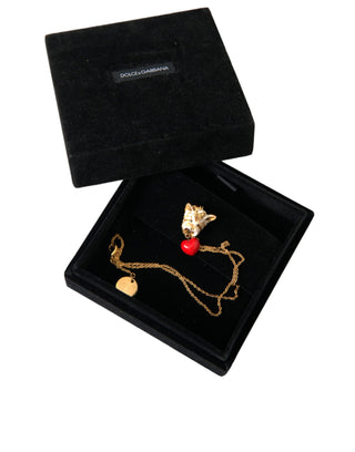 Dolce &amp; Gabbana Gold Brass Chain Dog Heart Pendant Charm Necklace