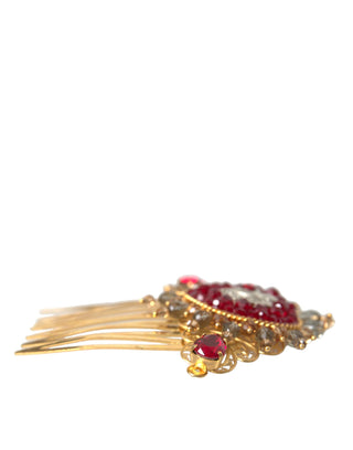 Dolce & Gabbana Gold Brass Crystal Heart Women Hair Comb