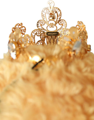 Dolce &amp; Gabbana Brown Teddy Bear Gold Crystal Crown Hair Band Diadem