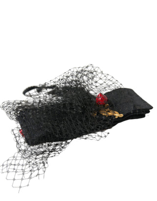 Dolce &amp; Gabbana Black Strawberry Sicily Crystal Mesh Net Headband Diadem