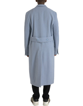 Dolce & Gabbana Blue Double Breasted Long Trench Coat Jacket