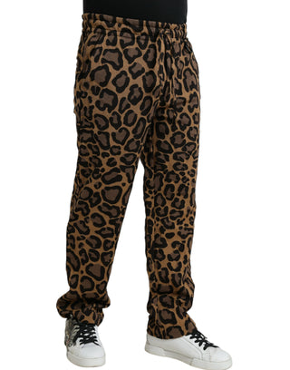 Dolce & Gabbana Brown Leopard Print Polyester Jogger Pants