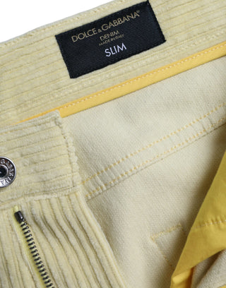 Dolce & Gabbana Yellow Corduroy Logo Plaque Skinny Denim Jeans