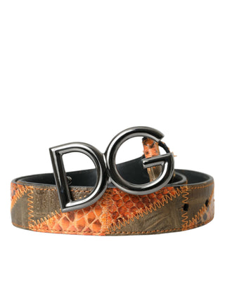 Dolce &amp; Gabbana Patchwork Python Leather Logo Buckle Belt Men