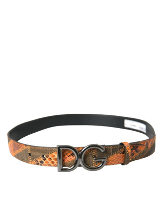 Dolce &amp; Gabbana Patchwork Python Leather Logo Buckle Belt Men